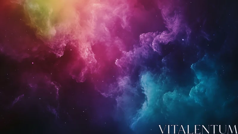 Soft rainbow nebula clouds drifting through quiet space.