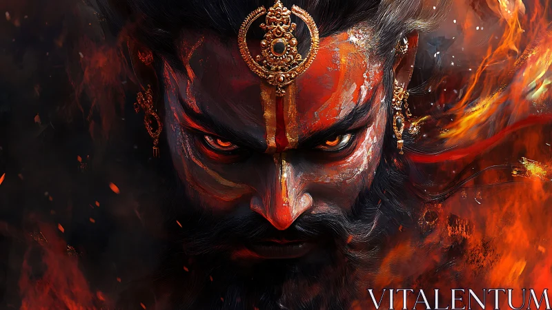 Fiery demigod portrait with molten war paint and ornate crown