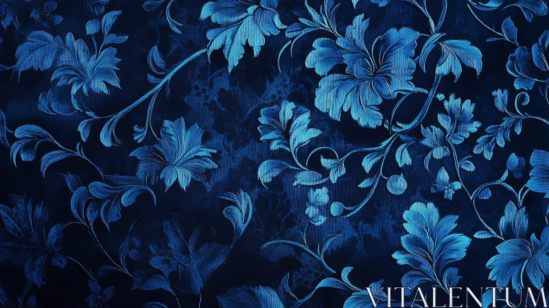 Blue floral brocade pattern on dark textured background.