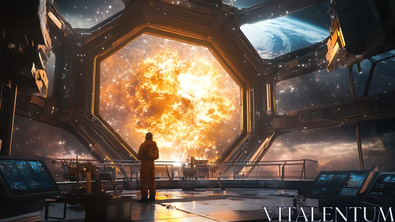 Stargazer in orbit watching a newborn sun ignite worlds.