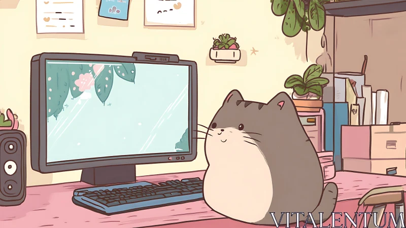 Digital painting workspace with chubby cat and soft palette.