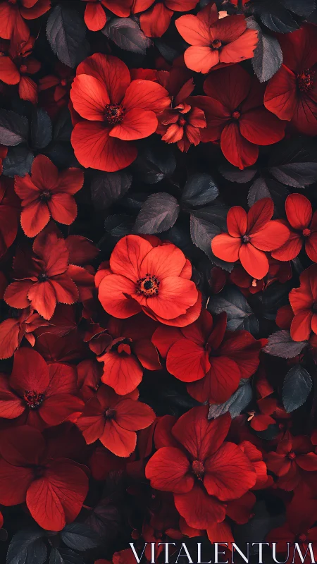 Vibrant Red Flowers Against Dark Foliage