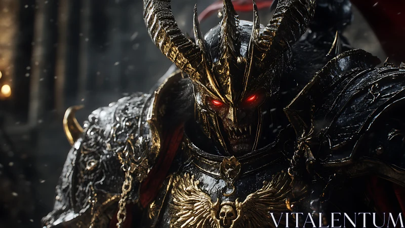 Baroque infernal warlord in ornate horned armor render.