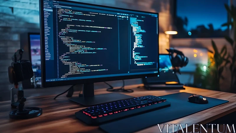 Ultrawide monitor displays colorful code in a minimalist dev setup