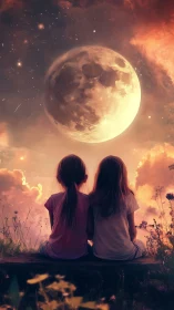 Moonlit daydreamers beneath a swollen storybook sky.