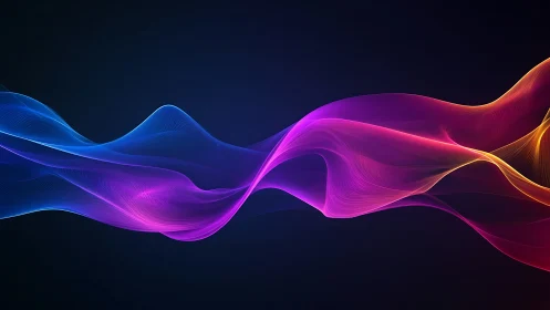 Neon gradient waves flow across a dark cosmic backdrop.