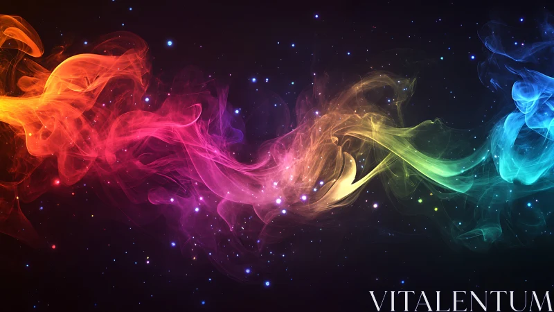 Multicolor luminous smoke-like band on dark starfield background.