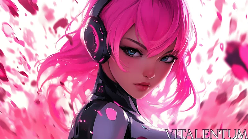 Cyberpunk girl with neon pink hair and intense gaze.