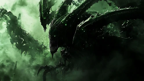 Eldritch void creature rises from toxic green mist