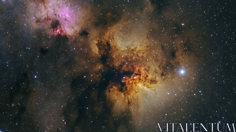 High-resolution emission nebula core with dust lanes and field stars