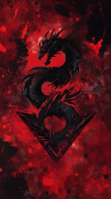 Black dragon emblem coils over red splatter background