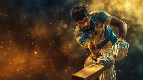 Blazing cricket charge through golden sparks and stormlight.