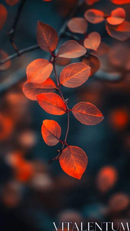 Ember leaves suspended in twilight teal forest hush.