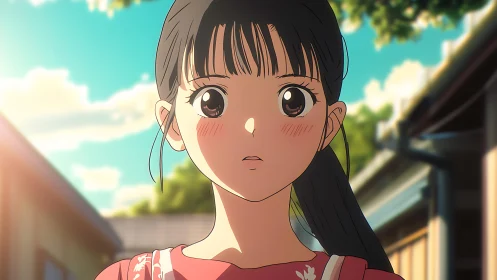 Sunlit hesitation pauses a summer afternoon in soft anime