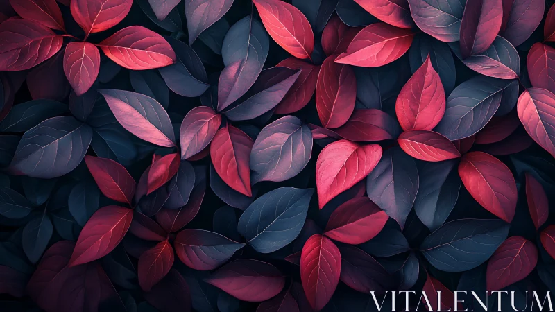 Crimson and teal foliage pattern with dramatic contrast