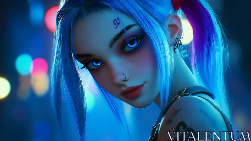 Neon lit punk girl portrait with cyan magenta rim lighting