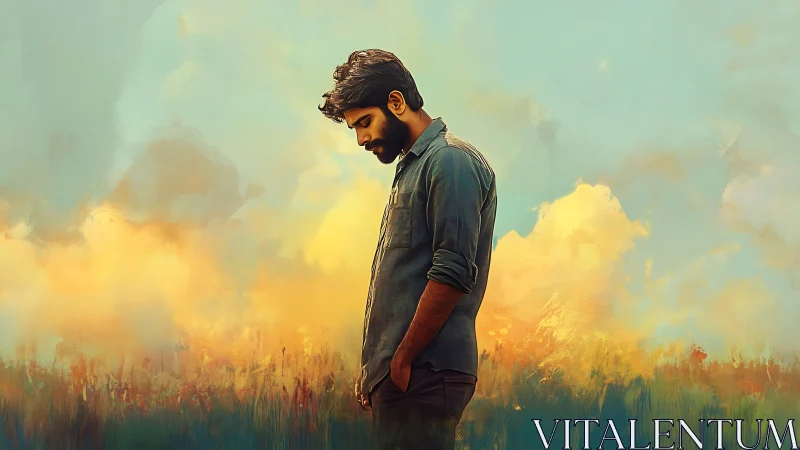 Soft sunset solitude with a quiet, thoughtful wanderer.