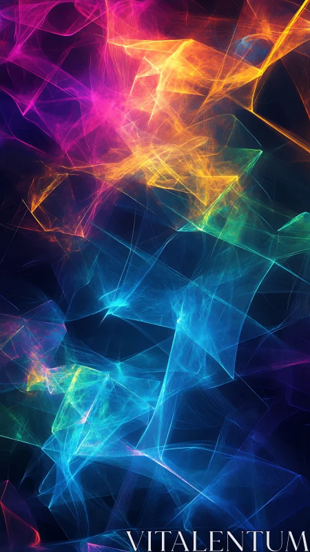 Prismatic light trails weave through deep digital space.