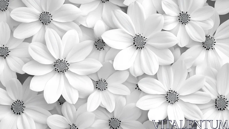 White Daisy Flowers Arranged in Dense Overlapping Composition