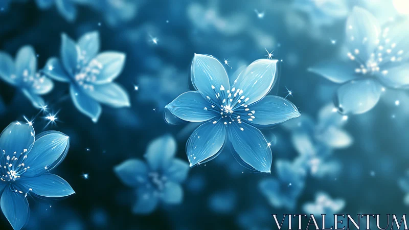 Luminous Blue Blossoms: Ethereal Florals with Sparkle.
