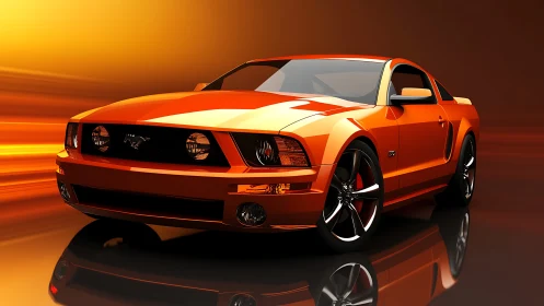 Orange muscle car glows under cinematic golden motion light.