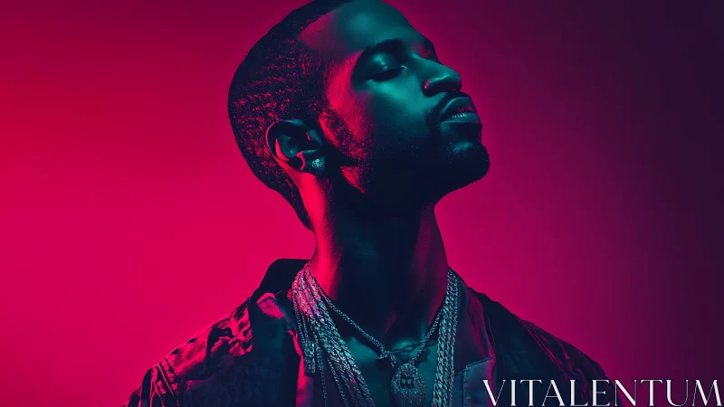 Neon-lit male portrait rendered with cinematic dual-color lighting