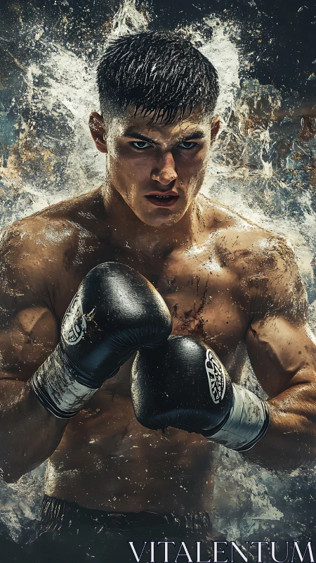 Intense Boxer in Dramatic Combat Ready Stance