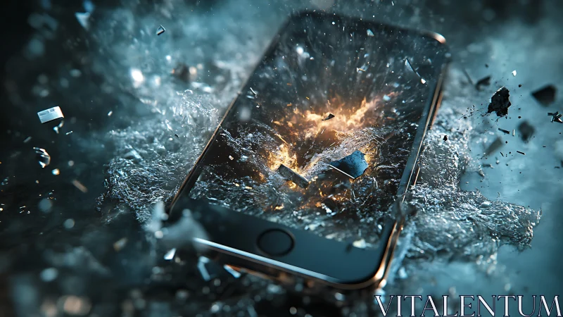 High-speed render of smartphone impact with explosive shattering