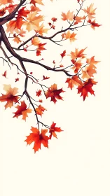 Scarlet maple leaves drift gently across a calm cream sky