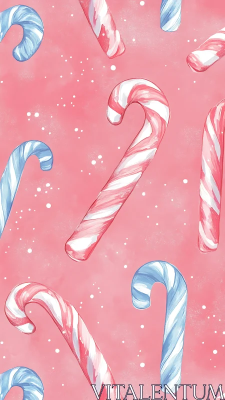 Candy Canes Pattern on Pink Background.