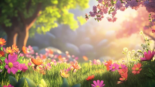 Wildflower Eden Awakens in Golden Hour Reverie.