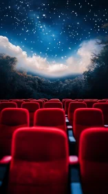 Cinema seats drift toward a sky that screens living stars