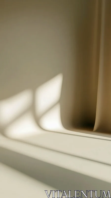 Soft beige drapery with geometric window light shadows.