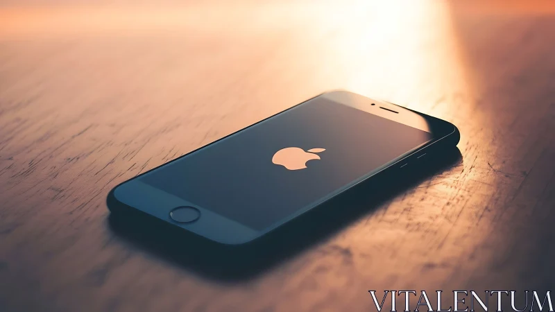 Black iPhone on Wooden Surface at Golden Hour