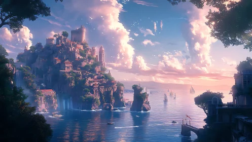 Floating Citadel: Castle Suspended Between Sky and Sea