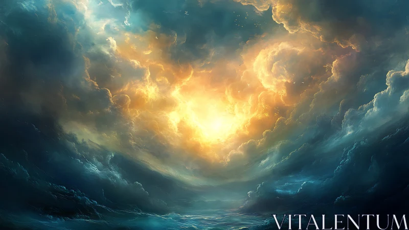 Turbulent luminance vortex over dynamically rendered oceanic sky.