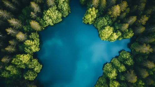 Emerald forest embraces a tranquil blue lake from above