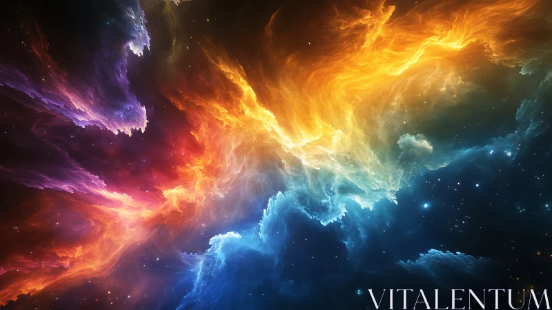 Vibrant multicolor nebula clouds spread across deep space.