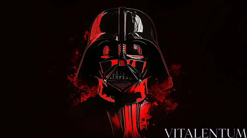 Dark sci fi helmet glows with ominous red energy in shadow