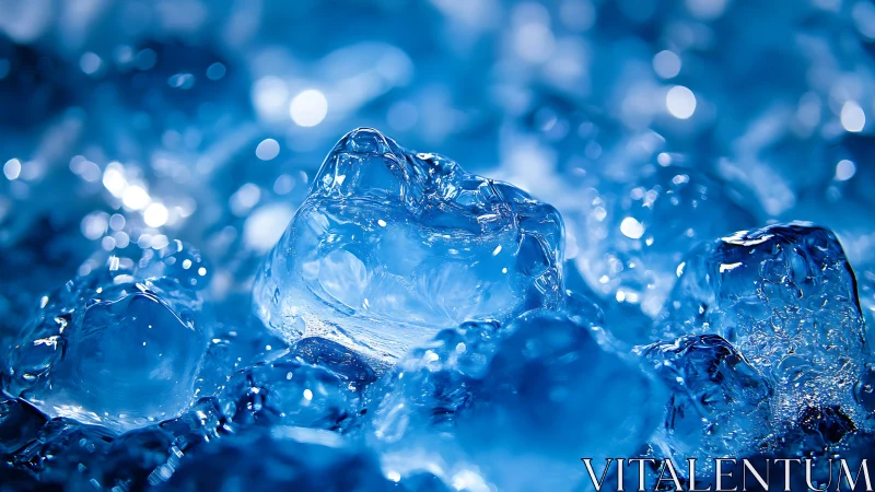 Glistening blue ice captures light in a vivid close-up scene.