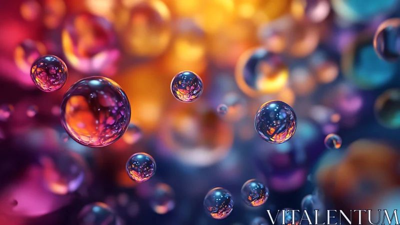 Multicolored reflective spheres float against defocused backdrop