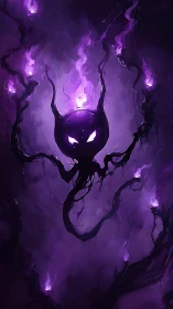 Malevolent purple wisp spirit with blazing ethereal flames.