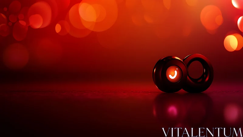 Red glossy rings with glowing center on bokeh backdrop.