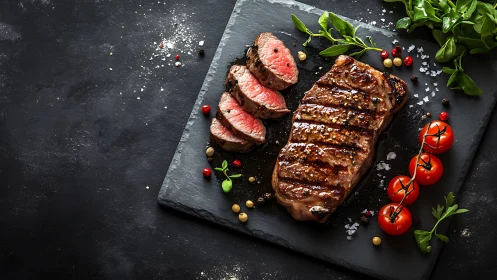 Sizzling steak stripes flirt with ruby centers and bright greens