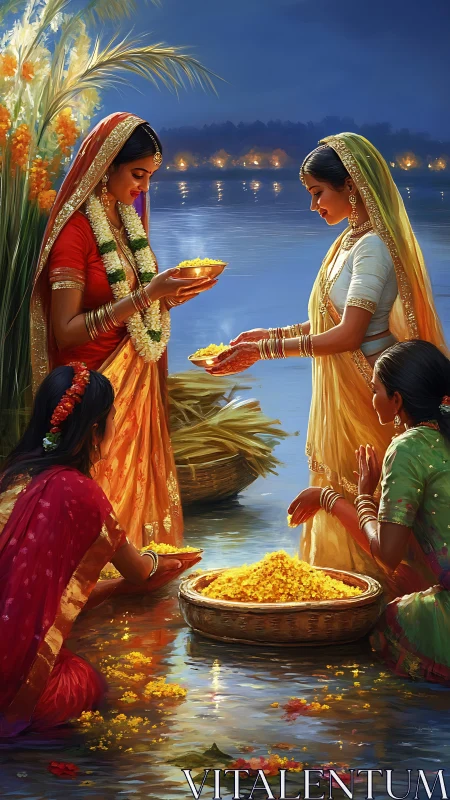 Evening river ritual glows with shared prayers and flowers