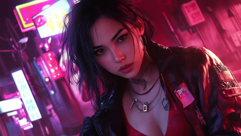 Neon rebel leans into the glow of a rain-slick cyber city.