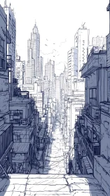 Towering Urban Canyon Stretches Toward Distant Skyscrapers