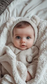 Infant portrait showcasing high-resolution digital rendering with soft textural detail and centered 