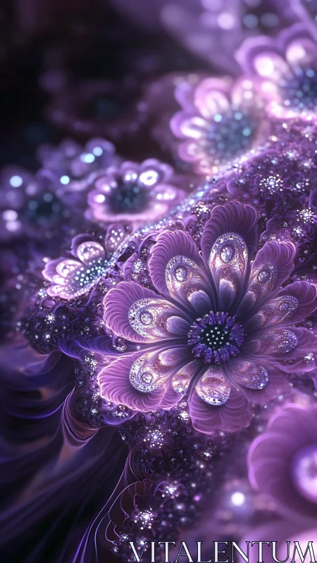 Fractal floral formation in layered purple digital field.