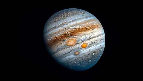 High-contrast gas giant rendering isolates turbulent Jovian storm bands